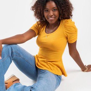 Francesca's | NWT Dylann Mutton Sleeve Peplum Top